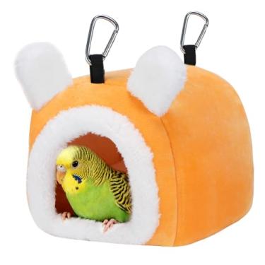 Imagem de MEWTOGO Ninho de pássaro quente com tapete de suporte de carga forte e entrada ampla - Casa de pássaros confortável de pelúcia de inverno para acessórios de gaiola, cama de pássaros pequenos para