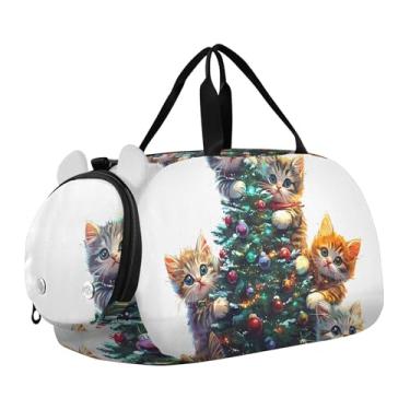 Imagem de Bolsa esportiva para meninos, lindo boneco de neve, inverno, fim de semana, para meninas, bolsa de viagem com alça de ombro, Árvore de gato fofa, Clássico