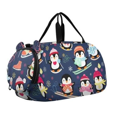 Imagem de Bolsa esportiva para meninos, coalas fofos, Natal, verde, presente de fim de semana, bolsa de viagem para meninas, Estampa de pinguins fofos em azul inverno, Clássico