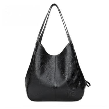 Imagem de Bolsa de Ombro Feminina em Couro Sintético, Design Hobo, Preta, Alça Longa (preto)