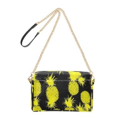 Imagem de Joitme Bolsa de ombro feminina transversal amarela abacaxi preta bolsa de ombro linda alça de corrente de couro PU bolsa de ombro