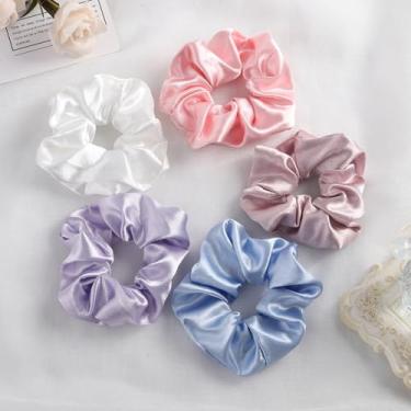 Imagem de Tiara feminina de rabo de cavalo de cetim grosso - elásticos de seda sintética para todos os tipos e texturas de cabelo (branco, camafeu, marrom, rosa, roxo, azul celeste, cetim)