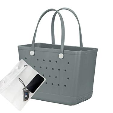 Imagem de UeKeKicg Bolsa de praia X grande de borracha, impermeável, lavável, aberta para mulheres, bolsa de mão para praia, piscina, ioga, Grande-cinza, Large, Sacola de viagem