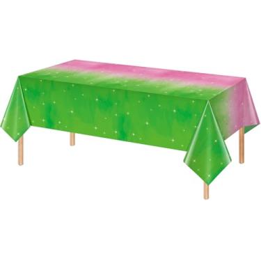 Imagem de YIDAKO 1 toalha de mesa para decoração de festa de bruxa, toalha de mesa retangular descartável rosa e verde, capa de mesa com tema de bruxa para crianças, chá de bebê, casamento, festa de aniversário