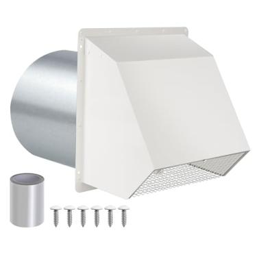 Imagem de Ventilação de parede de 15 cm para ventilação de exaustão, ventilação externa de parede com aba e tela acolchoadas, tampa de ventilação do secador externa para exaustor de cozinha de casa, tampa de