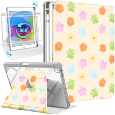 Imagem de Uppuppy Capa para iPad 9ª/8ª/7ª geração para iPad Air 3ª/Pro 10,5 polegadas – Capa inteligente com suporte giratório 360 com suporte para lápis para mulheres, flor colorida para Apple Tablet 7/8/9 Gen