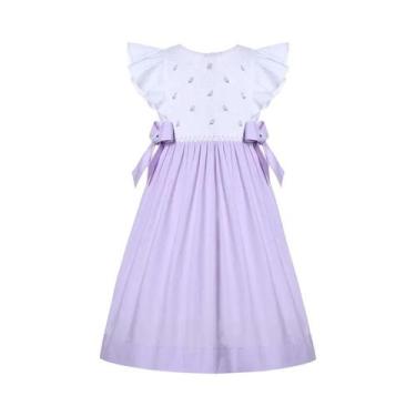 Imagem de Vestido Midi Roxo Com Pregas Para Meninas, Roupas De Verão Bordadas À 