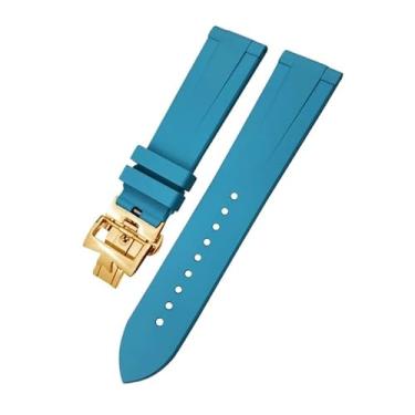 Imagem de FFHDJL Pulseira de relógio FKM de 19 mm, 20 mm, 21 mm, 22 mm, para Vacheron Constantin, pulseira de relógio de borracha macia com fecho borboleta (ouro azul bebê, 19 mm)