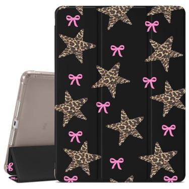 Imagem de VibrantFruitique Capa retrô clássica para iPad mini 7th (A17 Pro) 2024 / Mini 6ª geração 21.1 cm 2021 estampa de leopardo, capa com laço rosa estrela, porta-lápis, traseira transparente e capa com