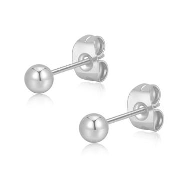 Imagem de FACOKO Brincos Femininos De Titânio, Prata 3 Mm, Hipoalergênicos Para Homens, Redondos Com Esferas, Orelhas Não Sensíveis Ao Níquel