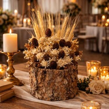 Imagem de Tronco Rústico Decorativo com Flores Secas Naturais – Arranjo para Sala, Escritório e Presente - 03