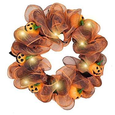 Imagem de Guirlanda de Halloween para Porta da Frente Decoração com Abóboras Guirlandas Decorativas Luzes Fio Ornamentos Festa em Casa