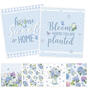 Imagem de InIsaJace Panos de prato florais suecos para cozinha, pacote com 6 toalhas de mão reutilizáveis de hortênsia azul, presentes de inauguração, panos de prato absorventes de primavera para limpeza de