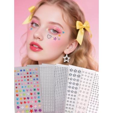 Imagem de 6 peças multicoloridas minimalistas simples estrela redonda 3D adesivo de cabelo presente dia dos namorados, presentes de carnaval, concurso de formatura para cabelo olhos rosto tatuagem temporária