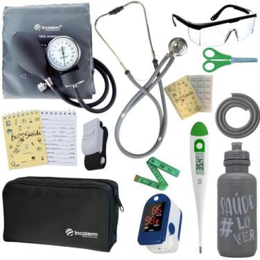 Imagem de Kit Enfermagem Estágio Aparelho Pressão Estetoscópio Medidor Glicose C