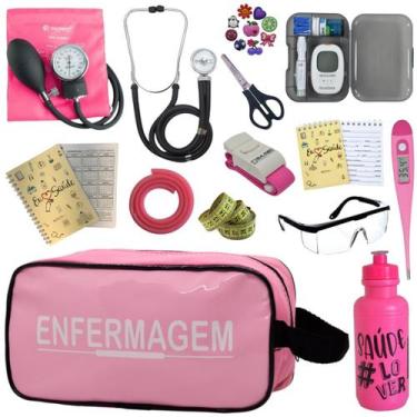 Imagem de Kit de Enfermagem Aparelho de  Pressao Estetoscopio Necessaire Medidor