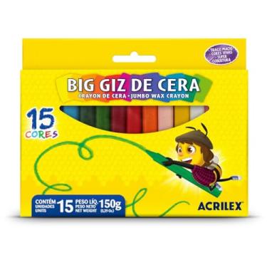 Imagem de Giz de Cera Jumbo, Acrilex, 15 Cores, Big Giz, 150 Gramas
