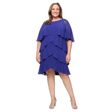 Imagem de S.L. Fashions Vestido feminino plus size em camadas chiffon coquetel com capa anexada e ombros frisados, Íris, 58