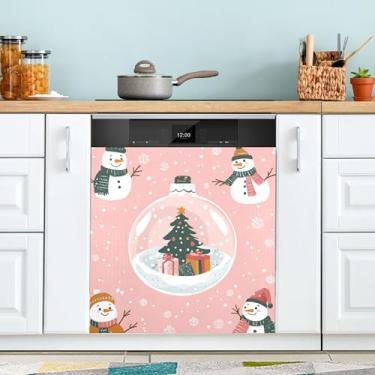 Imagem de xigua Linda capa magnética de boneco de neve de Natal, adesivos magnéticos decorativos antiarranhões para painel de geladeira e lava-louças, decoração personalizada de cozinha doméstica 58 x 66 cm