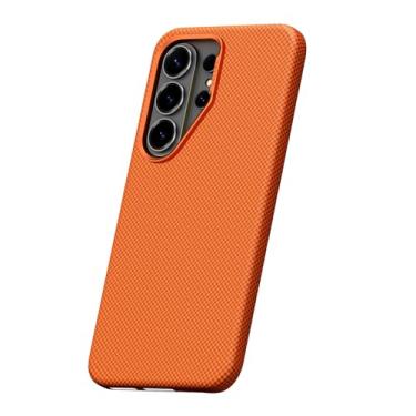 Imagem de POYUFRG Capa magnética para Samsung Galaxy S26 Ultra/S26 Plus/S26, capa antidigitais fosca fina com moldura de metal, capa de proteção de lente, laranja, S26 Ultra