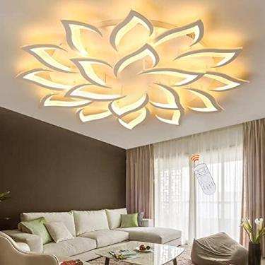 Imagem de Luminária de teto LED com controle remoto, formato de flor e intensidade regulável. Lustre moderno e amplo com 18 lâmpadas, em acrílico, para sala de estar, sala de jantar, quarto ou quarto