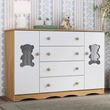 Imagem de Cômoda Infantil 125cm 2 Portas Com Vidro E 4 Gavetas Doçura Multimóveis Mp4495 Madeirado/branco Madeirado/branco