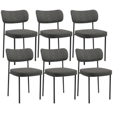 Imagem de Kit 06 Cadeiras Decorativa Estofada Para Sala De Jantar Melina L02 Linho Mescla Chumbo - Lyam Decor