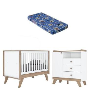 Imagem de Berço Americano e Cômoda Infantil Confete Branco Brilho Jequitibá HP c