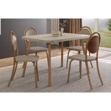 Imagem de Sala de Jantar Completa Stellar 1598 Aço c/ Tampo Madeirado 120x80cm e 4 Cadeiras 1738 Rose/Petra - Rose/Areia - Caramelo - Carraro