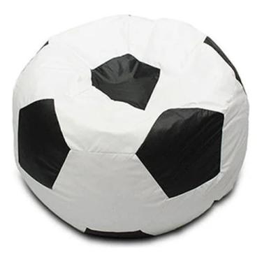 Imagem de Puff Mini Bola De Futebol Infantil Com Enchimento Decoração Pequeno (Branco com Preto)