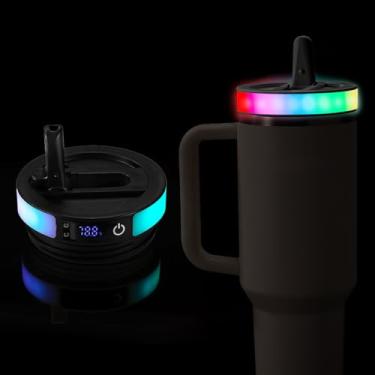 Imagem de LED Colorido Virar Canudo Tampa Copo, Tampa Copo com 12 Modos Iluminação e Indicador Temperatura Compatível com Stanley Quencher 40oz Copos Térmico para Xícara Peça (Estilo Fahrenheit)