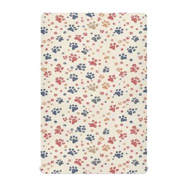 Imagem de SEHANY Lençol de berço fofo com estampa de pata de cachorro para meninos e meninas, macio, respirável, elástico, lençol com elástico padrão para bebês de 71 x 132 cm