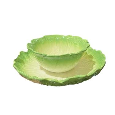 Imagem de Design criativo de porcelana esmaltada sob o esmalte colorido tigela de arroz prato de macarrão utensílios domésticos tigela de repolho + prato de repolho