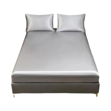 Imagem de Lençol De Cetim De Cor Sólida Com Elástico Para Colchão De Casal, Quee