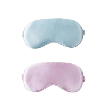 Imagem de Máscara de dormir pacote com 2 capas macias para olhos com alça elástica para soneca, lilás + azul claro