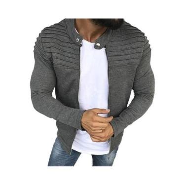 Imagem de Jaqueta Masculina Slim Fit Com Zíper E Manga Longa, Casaco Casual Espo