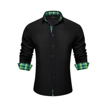 Imagem de Camisa Masculina De Manga Longa Em Poliéster E Algodão Preta Com Estam