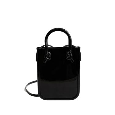 Imagem de Bolsa de ombro de PVC para lazer, cestas de compras, simples, bolsa de armazenamento de verão, praia, bolsa portátil para celular (preto)