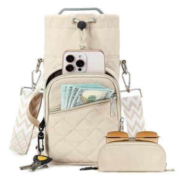 Imagem de AGLOD Bolsa de transporte para garrafa de água com alça, bolsa transversal para mulheres e homens, para caminhadas, ciclismo, 2 - cáqui grande, L(40oz-64oz), Transversal