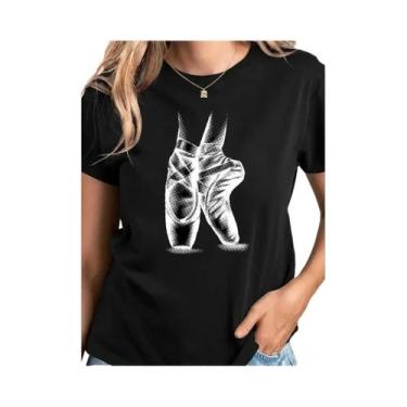 Imagem de Camiseta Casual Feminina Elegante Com Estampa De Dança De Balé, Gola R