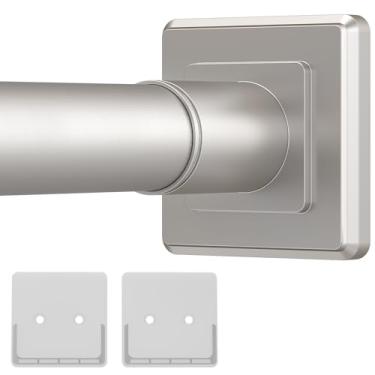 Imagem de Haryaers Haste de cortina de tensão de níquel escovado varões de cortina de chuveiro ajustáveis 76 a 196 cm com mola, sem perfuração ou instalação de parafusos, haste de chuveiro para banheiro, barra