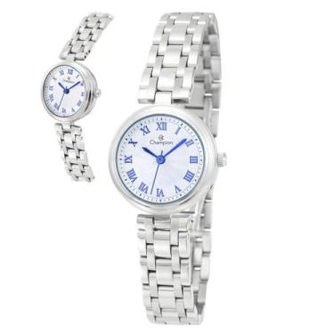 Imagem de Relogio Pulso Feminino Redondo Todo Prata Pequeno Champion