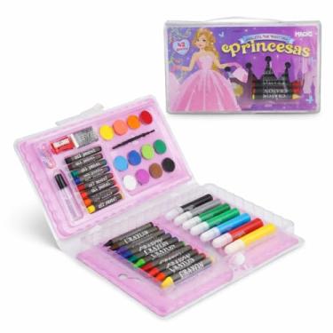 Imagem de Maleta de Pintura Infantil Princesas com 42 Peças – Kit de Artes Escolar Portátil, Criativo e Educativo para Crianças