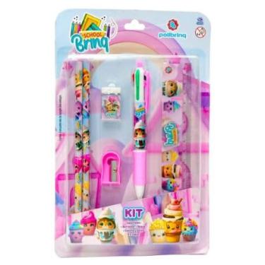 Imagem de Kit Escolar Infantil Caneta 4 Cores, Régua, Lapis Acessórios (Doces)