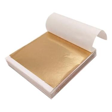 Imagem de 100 folhas de papel artesanal de folha dourada – perfeito para álbuns, decoração de casa, enfeites de Natal e artigos de papelaria