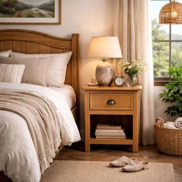 Imagem de Mesa de Cabeceira Madeira Maciça Boho Rústica Mesinha Quarto - LaCasaM