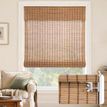 Imagem de LazBlinds Persiana romana sem fio sem perfuração - madeira natural com filtragem de luz, persiana de bambu de fácil instalação para janelas 50,8 cm L x 122 cm A, Umber malaio