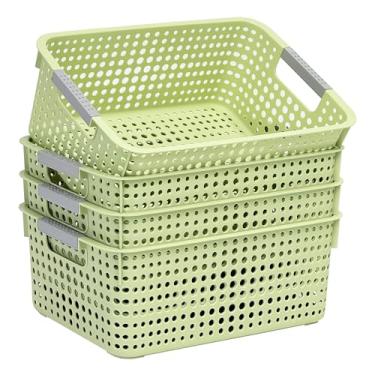 Imagem de Soddeph Pacote com 4 cestos organizadores de plástico totalmente vazados com alças, organizador multiuso para embaixo da pia do banheiro, armário de cozinha, ideal para artigos de higiene pessoal