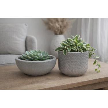 Imagem de Kit 2 Vasos Decorativos para Plantas ou Cachepot para Centro de Mesa (Beta e Bacia) (Cinza)