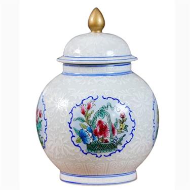 Imagem de Esmalte branco de cerâmica, flores esculpidas, pintadas à mão, padrão de flores pastel, bule de chá, decoração de sala de estar (branco 14 x 24 cm) (branco 14 x 24 cm)